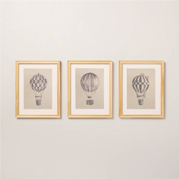 HEARTH & HAND NWT 3pc hot air balloon sketch framed wall art -11x14 - Picture 1 of 7